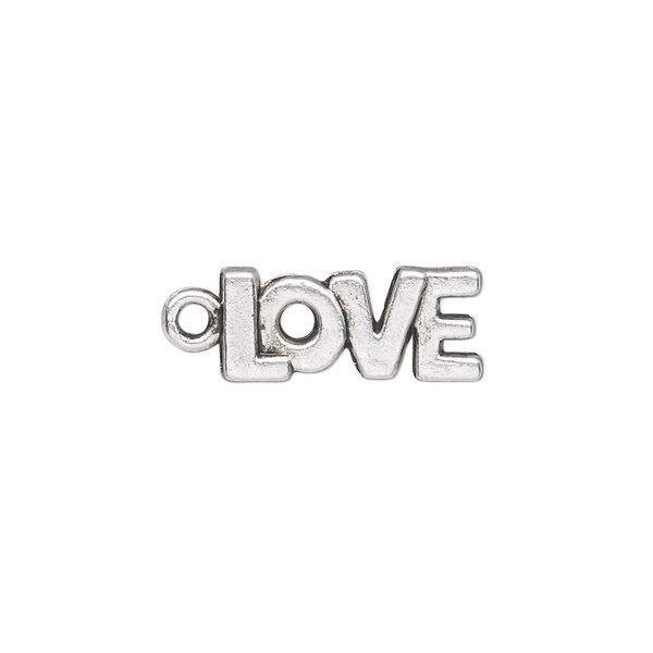 Charm, antique silver-plated "pewter" (zinc-based alloy), 17x8mm single-sided "LOVE." Sold per pkg of 50. image number 0
