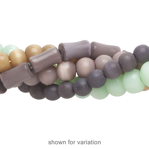 Bead mix, cat's eye glass (fiber optic glass), 4mm-17x6mm round and bamboo. Sold per pkg of (5) 14-inch strands. image number 1