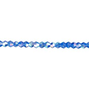 Bead 1pk 16 facets translucent medium blue AB, Celestial Crystal® 3mm bicone 15.5-16 inch