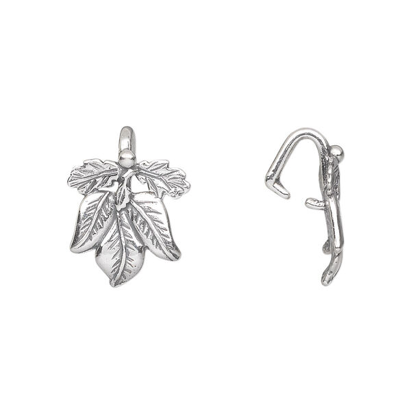 Bail, ice-pick, antiqued sterling silver, 15x13mm fancy leaf, 5mm grip length. Sold individually. image number 0