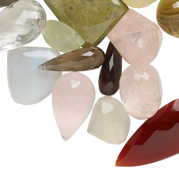 Multi-gemstone 1pkg1, hand-cut faceted mixed shape bead 4 oz mix 15x9mm-40x30mm image number 0