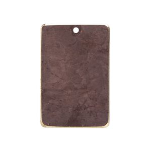 Focal, brass, earth tone brown patina, Pantone® color 19-1321, 30x20mm double-sided rectangle. Sold per pkg of 6.
