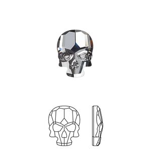 Flat back 1pk crystal silver night, Crystal Passions® 14x10.5mm skull 2856
