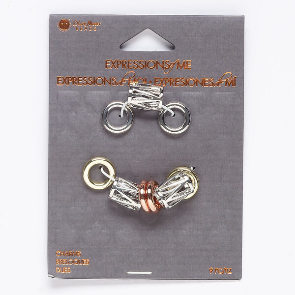 Slide mix, gold- / silver- / copper-finished "pewter" (zinc-based alloy), (6) 12x2mm rondelle and (3) 12x9mm round tube with 6.5mm and 7mm holes. Sold per pkg of 9. image number 0