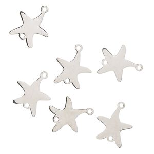 Link, stainless steel, 15.5x15mm starfish. Sold per pkg of 6.