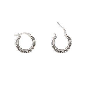 Earring, Create Compliments®, antiqued sterling silver, 19mm hoop with beaded and rope design with latch-back closure. Sold per pair.