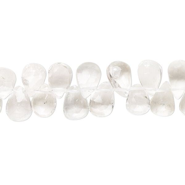 White topaz 1pkg1, hand-cut top-drilled faceted puffed teardrop bead natural 8 inch 9x5mm-12x6mm image number 0