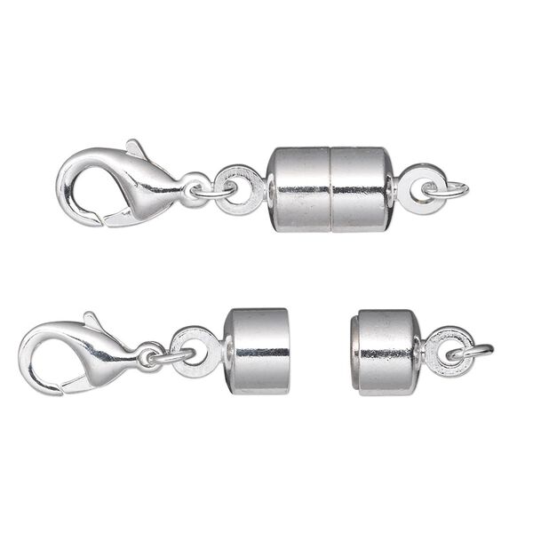 Clasp converter, magnetic, Magna Clasp™, silver-plated brass, 28x7mm. Sold individually. image number 0