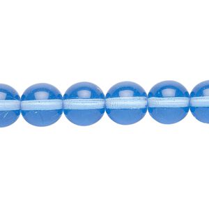 Bead, Czech glass druk, transparent sapphire blue, 10mm round. Sold per 15-1/2" to 16" strand.