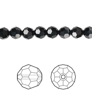 Bead 12pk jet, Crystal Passions® 6mm round 5000