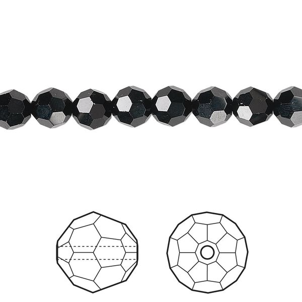 Bead 12pk jet, Crystal Passions® 6mm round 5000 image number 0