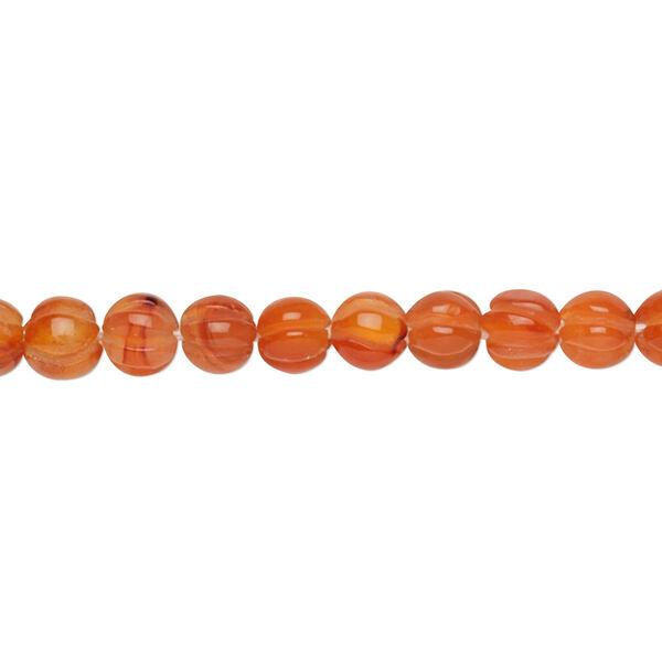 Bead, carnelian (dyed / heated), 4.5-6.5mm hand-cut corrugated round, B grade, Mohs hardness 7. Sold per 15-1/2" to 16" strand. image number 0