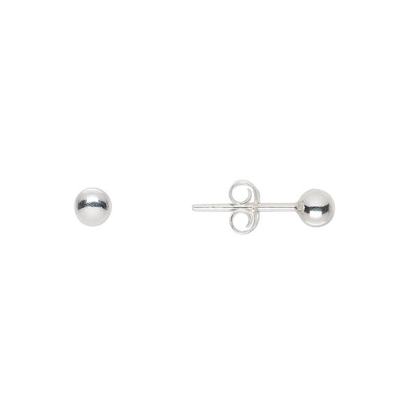 Earstud, sterling silver, 4mm ball with post. Sold per pair. image number 0