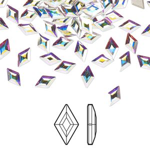 Flat back 24pk crystal AB foil back, Crystal Passions® 6.6x3.9mm diamond 2773