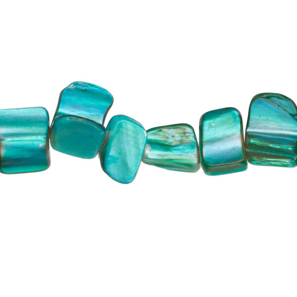 Mother-of-pearl shell 1pkg1, triangle tube bead 15 inch bright teal green 7x5mm-13x9mm image number 0