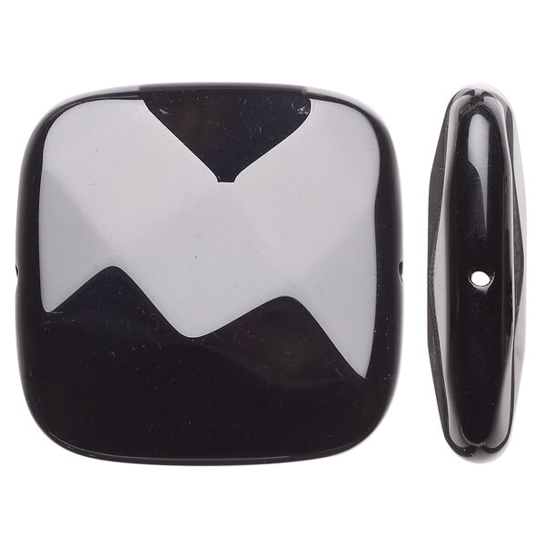 Bead, black onyx (dyed), 40x40mm faceted flat square, B grade, Mohs hardness 6-1/2 to 7. Sold individually. image number 0
