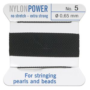 Thread, Griffin, nylon, black, size #5. Sold per 2-meter card (approximately 78 inches).