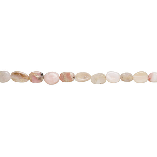 Pink opal 1pkg1, hand-cut flat oval bead natural 13 inch 10x8mm-15x10mm image number 1