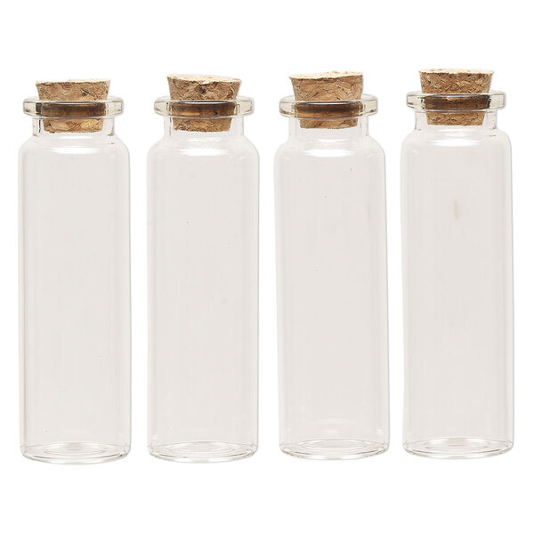 Component, glass and cork, clear, 70x22mm bottle with stopper. Sold per pkg of 4. image number 1