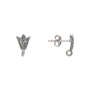 Marcasite / sterling silver 1pkg2, fancy tulip earstud / open loop / earnut natural 8x7mm