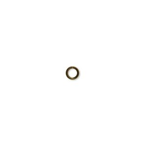 Jump ring, antique brass-plated steel, 4mm round, 2.6mm inside diameter, 22 gauge. Sold per pkg of 500.