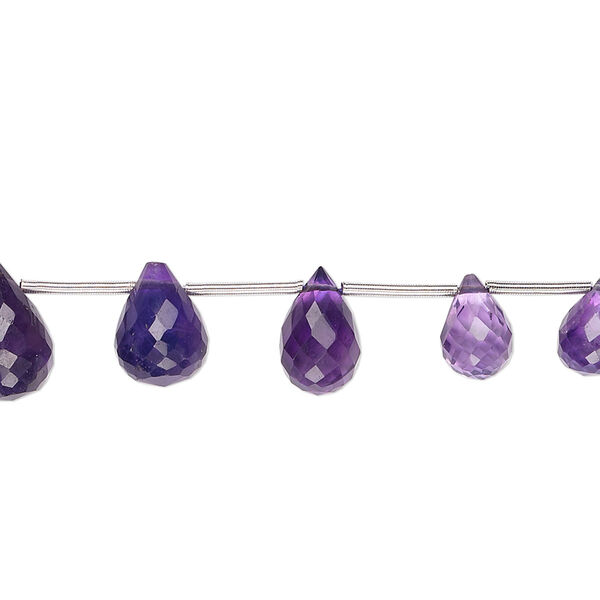 Bead, amethyst (natural), dark, 8x5mm-12x8mm graduated hand-cut faceted briolette, B grade, Mohs hardness 7. Sold per 19-piece set. image number 0