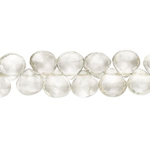 Green quartz 1pkg1, hand-cut top-drilled faceted puffed teardrop bead 9 inch 8-9mm
