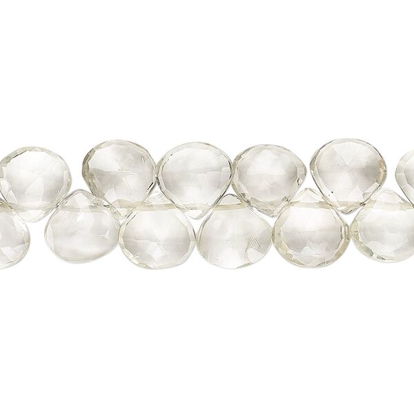 Green quartz 1pkg1, hand-cut top-drilled faceted puffed teardrop bead 9 inch 8-9mm image number 0