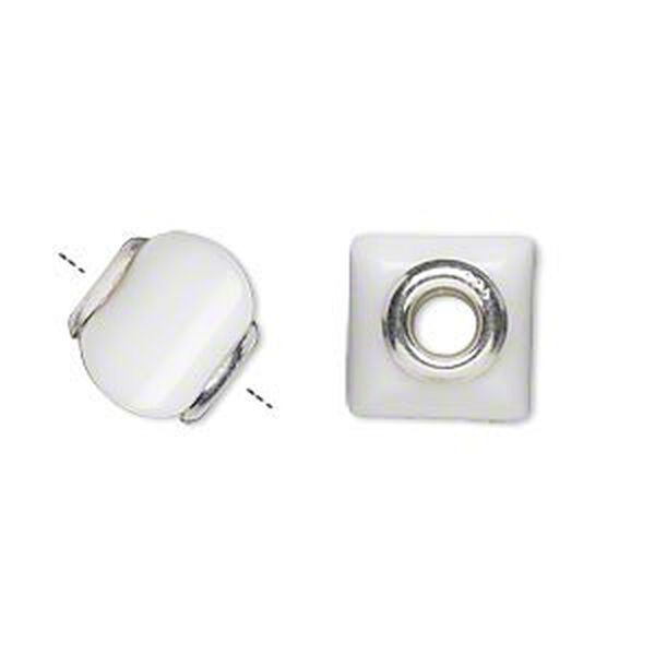 Bead, Dione®, white agate (natural) and sterling silver grommets, 11x10mm-13x11mm square rondelle with 4mm hole, B grade, Mohs hardness 6-1/2 to 7. Sold individually. image number 0