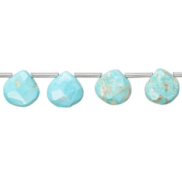 Bead, Imperial Crown turquoise (natural), 7-9mm hand-cut top-drilled faceted puffed teardrop, C+ grade, Mohs hardness 5 to 6. Sold per pkg of 14. image number 0