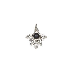 Black onyx / sterling silver 1pkg1, antiqued drop 13x11mm