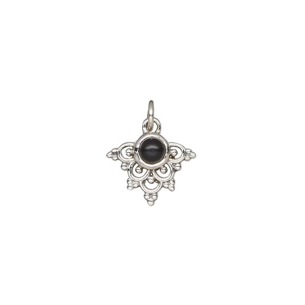 Black onyx / sterling silver 1pkg1, antiqued drop 13x11mm image number 0