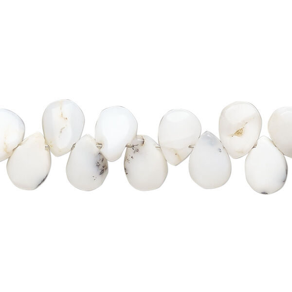 Bead, dendritic opal (natural), 8x5mm-9x7mm hand-cut puffed top-drilled teardrop, C grade, Mohs hardness 5 to 6-1/2. Sold per 8-inch strand, approximately 45 beads. image number 0