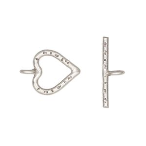 Clasp toggle 1pkg1 sterling silver, 13mm heart, antiqued 1-strand