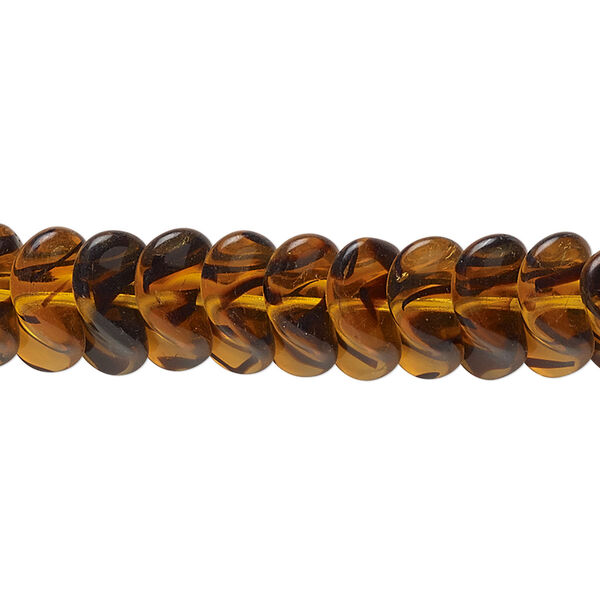 Bead, Czech pressed glass, tortoise, 13x8.5mm twisted rondelle. Sold per 16-inch strand, approximately 85 beads. image number 0