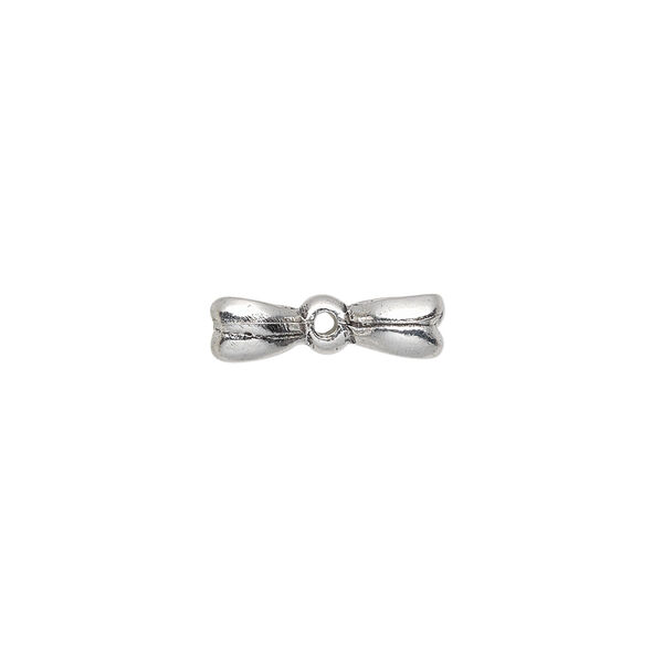 Bead, pewter (tin-based alloy), pkg/1, antique silver plate, 16x9mm double-sided bow, fits 8mm cube. image number 1