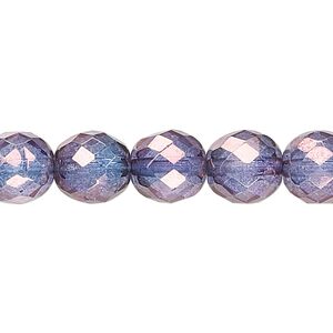 Bead, Czech fire-polished glass, purple and gold, 10mm faceted round. Sold per 15-1/2" to 16" strand, approximately 40 beads.