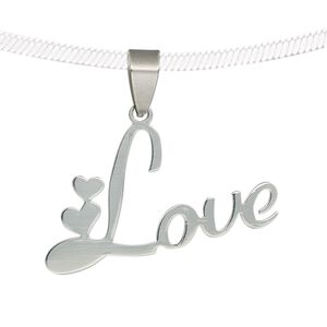 Pendant, stainless steel, 35x22mm two-sided matte and shiny "Love" with hearts. Sold individually.