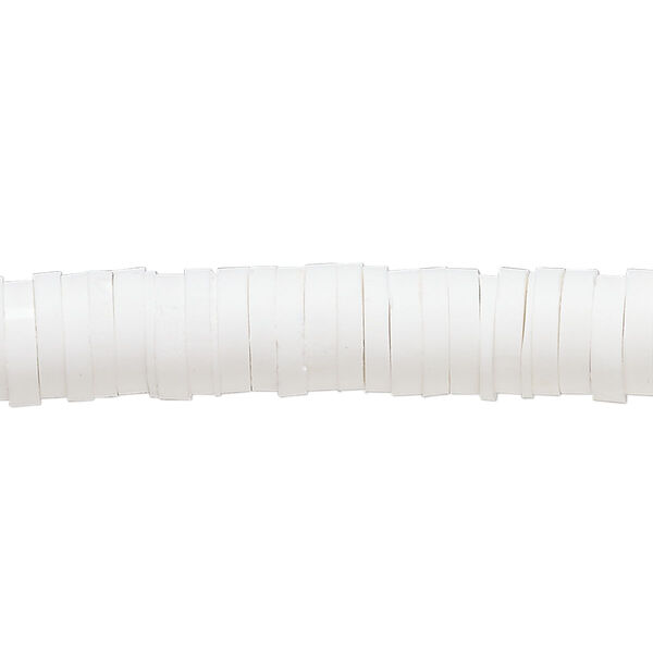 Bead, polymer clay, opaque white, 8x2mm heishi. Sold per pkg of (2) 16-inch strands. image number 0