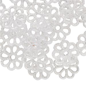 Component, acrylic, transparent clear, 14mm flower with cutout design. Sold per pkg of 24.