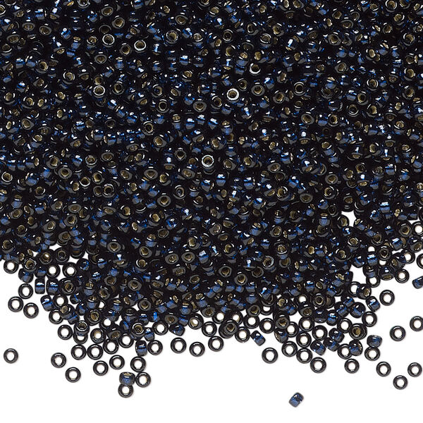 Seed bead, Miyuki, glass, pkg/250g, #15 rocaille, Duracoat® transparent silver-lined dark navy blue, (RR-4282). image number 0