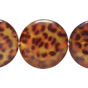 Mother-of-pearl shell 1pkg1, puffed flat round bead 15 inch dark yellow / orange / black 24-25mm