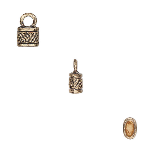 Cord end, glue-in, antique gold-finished "pewter" (zinc-based alloy), 6x5mm tube, 4.5x2mm inside diameter. Sold per pkg of 10. image number 0