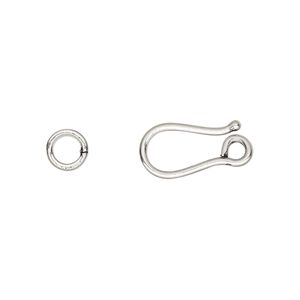 Clasp hook-and-eye 1pkg2 sterling silver, 16x9mm / jump ring, antiqued