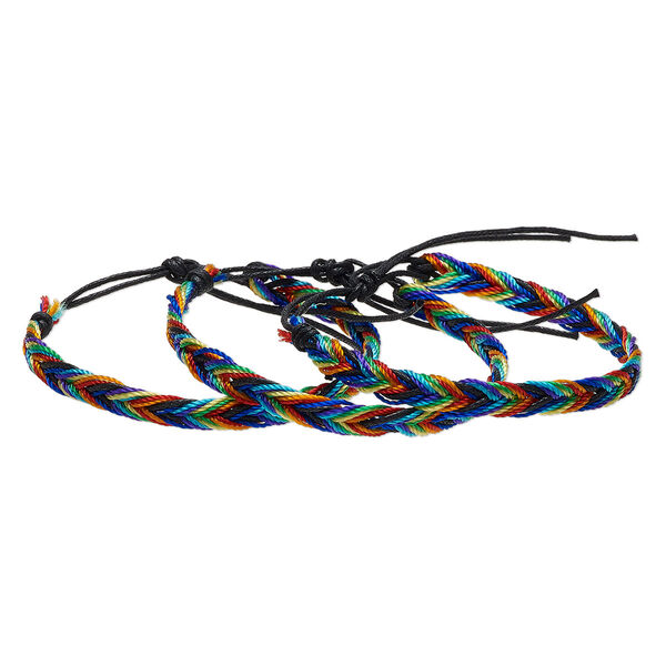 Bracelet, macramé, nylon, multicolored, 8mm wide with chevron design, 7-8 inches with tie closure. Sold per pkg of 3. image number 0