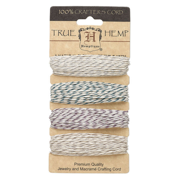 Cord, Hemptique®, hemp and polyester, assorted blue / purple / metallics, 1mm diameter, 20-pound test. Sold per pkg of (4) 30-foot sections. image number 0