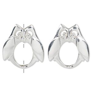 Bead frame, silver-finished "pewter" (zinc-based alloy), 25x23mm owl with cutouts, fits up to 10mm bead. Sold per pkg of 2.