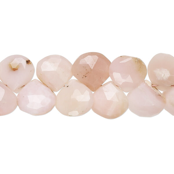 Bead, pink opal (natural), 8-12mm hand-cut top-drilled faceted puffed teardrop with 0.4-1.4mm hole, B grade, Mohs hardness 5 to 6-1/2. Sold per 8-inch strand, approximately 45 beads. image number 0