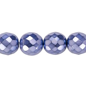 Bead, Czech fire-polished glass, pkg/15-1/2 to 16 inches, 12mm faceted round, opaque lilac carmen, (23980-70022).