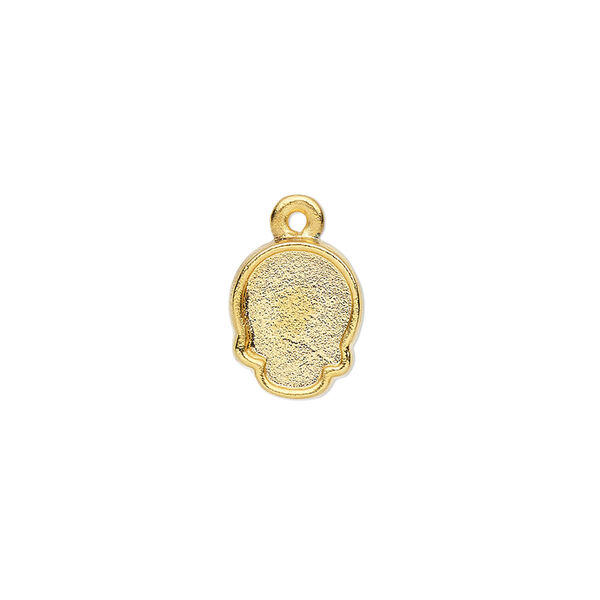 Charm, gold-plated "pewter" (zinc-based alloy), 12x10mm skull with 10x7.5mm flat back skull glue-in setting. Sold individually. image number 0